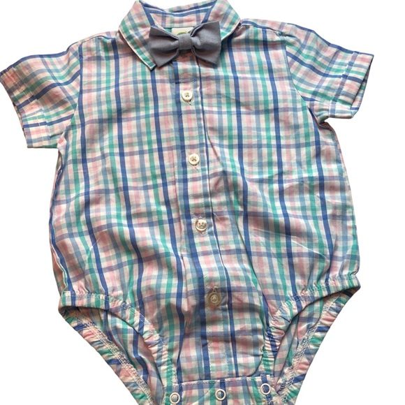 Little Me Boys One Piece with Bow Tie 6 months Pastel White Blue Green Snaps - Picture 1 of 7